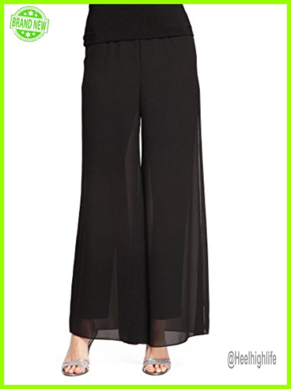 Straight Leg Jersey Pant with Flowy Georgette Panels Evening Dress Pants